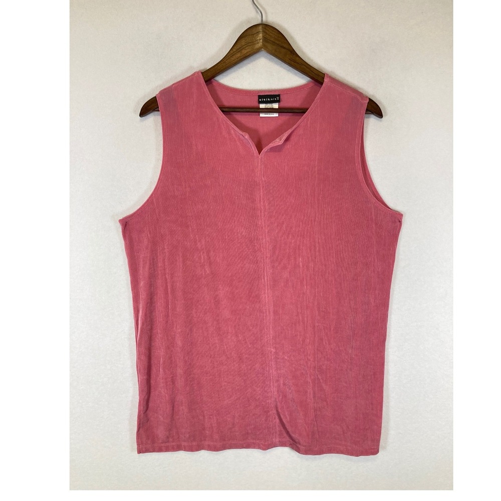 Vintage Citiknits Women XL‎ Pink Slinky Knit Sleeveless V-Neck Shell Top 2325